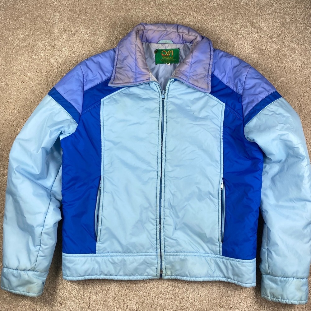 Vintage OSSI Skiwear Colorblock Puffer Jacket Blue Lavender RN 44741
